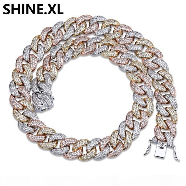 

men's 18mm solid heavy iced out zircon miami cuban link necklace choker bling bling hip hop jewelry gold silver chain 18" 22