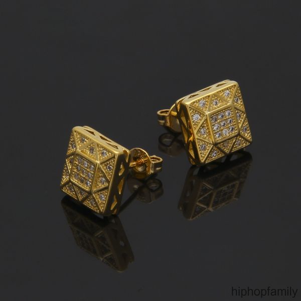 

hip hop gold silver earrings for mens womens hiphop jewelry luxury earrings accessories gold plated square earrings, Golden;silver