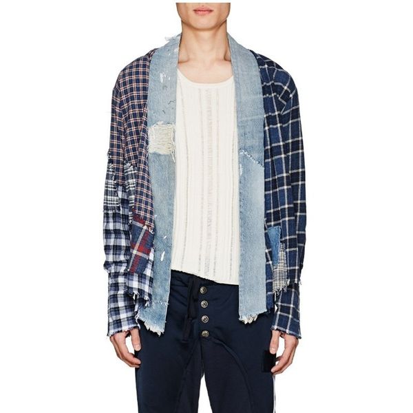 

18fw hand-stitching cardigan luxury vintage lattice shirt jacket men women casual coat autumn winter street shirts outerwear hfymjk131, Black;brown