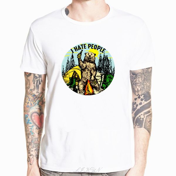 

new men shirt camping hiking i hate people i eat people bear t shirt fashion white casual tshirt male tees