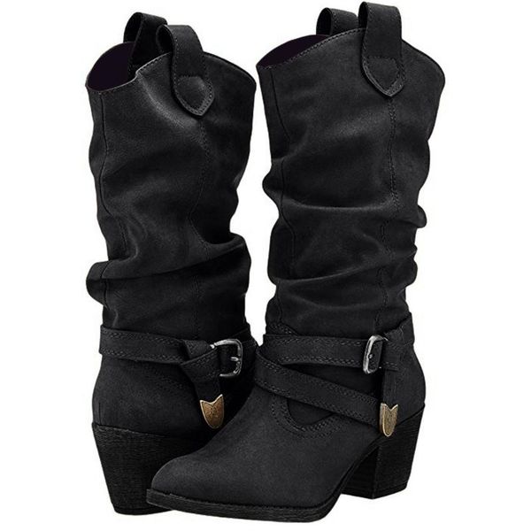 

gothic shoes boots women boots female 2020 womens leather cross strap knee-high buckle shoe cowboy low-heeled slip-on #3, Black