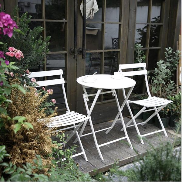 Tavolo e sedia da giardino, balcone, mobili in ferro, negozio di tè al latte, caffetteria, tavolo e sedia pieghevoli per esterni, semplice tavolo per il tempo libero nordico