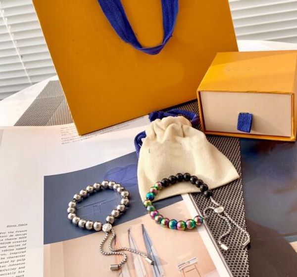 

newcome europe america style lady women quenched colorful steel ball v letter engraved flower pull-type beads chain bracelet 2 color, Black