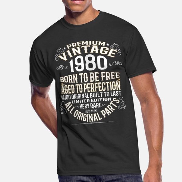 

premium vintage 1980 t shirt men designing short sleeve o neck male gift authentic spring letters shirt, White;black