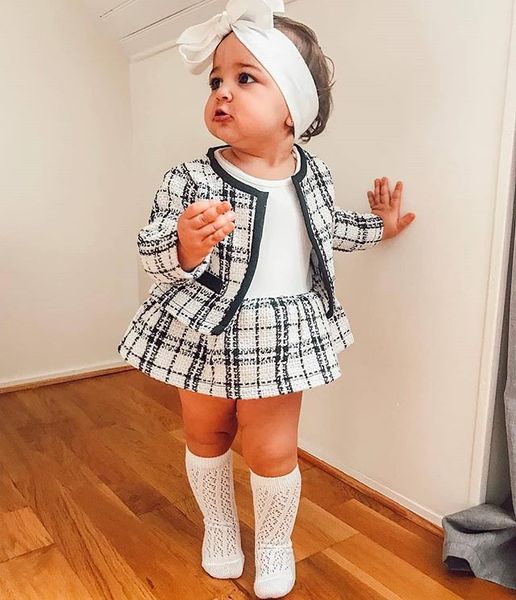 

toddler baby girls winter clothes plaid coat +tutu dress formal outfits, White