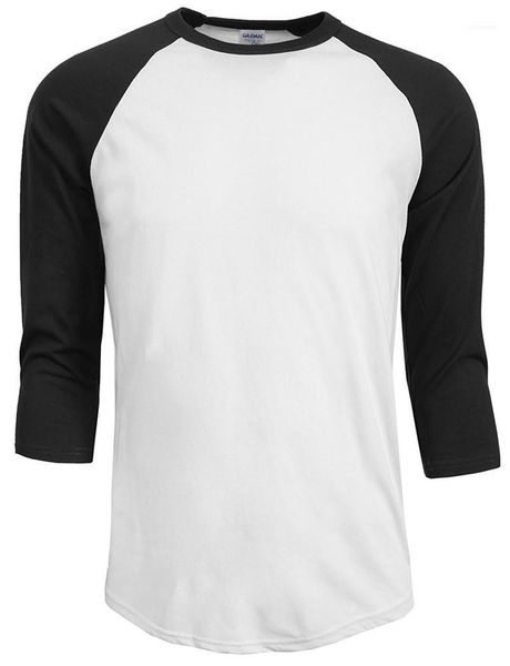 

color three quarter sleeve tees casual crew neck natural color tshirts new style mens tshirts fashion patchwork, White;black