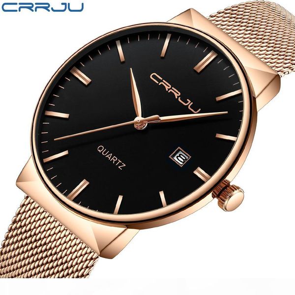 

crrju 2018 luxury top brand часы мужчины из нержавеющей стали mesh диапазона моды кварцевые часы ultra thin часы мужской relogio мужчина для, Slivery;brown