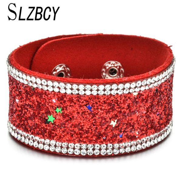

slzbcy bohemia multicolor crystal velvet leather bracelet women men rhinestone wide bracelets & bangle wristband party jewelry, Golden;silver