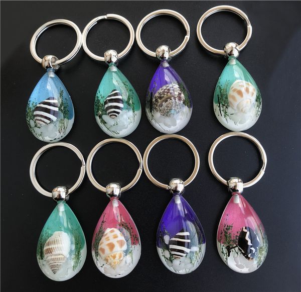

12pcs new arrival shell conch green purple sea key holder for girl friend boyfriend glitter seaweed handbag charms for woman man, Silver