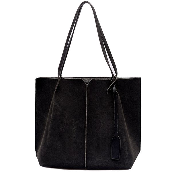 

women suede handbags soft leather women bag 2pcs handbags set female shoulder bags large casual tote bags(black