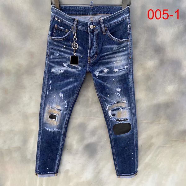 Calças de brim dos homens denim rasgado jeans para homens magro quebrado itália estilo buraco bicicleta motocicleta quente rock revival calças dsquare