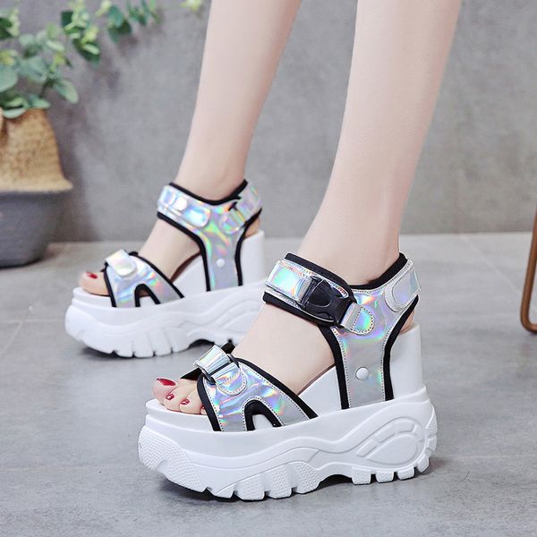

tuinanle platform sandals muffin bottom 2020 symphony chunky super high heel student increase summer beach shoes sandalias mujer, Black