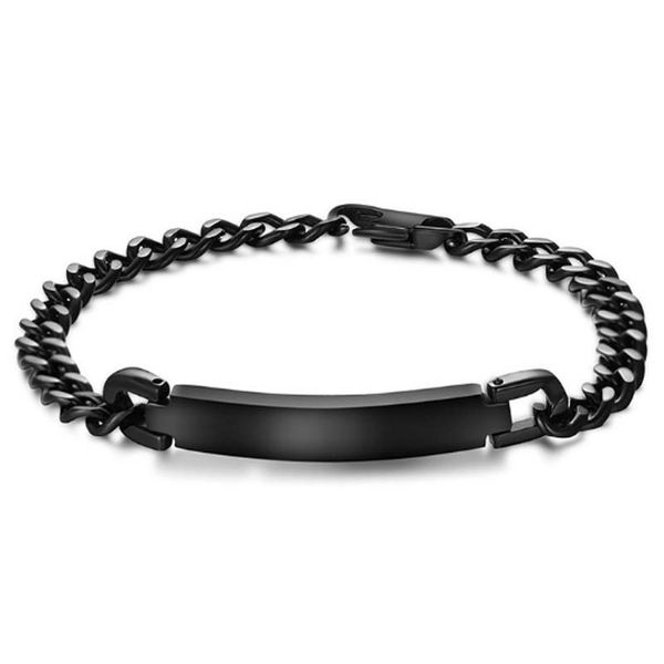 

7mm black men link chain id bracelet 316l stainless steel bracelet simple necklace women party jewelry 8.3in