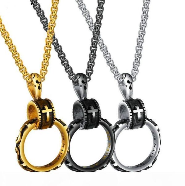 

christian eternal life circle pendant necklace cross men's titanium steel necklace religion faith crucifix charm necklaces, Silver