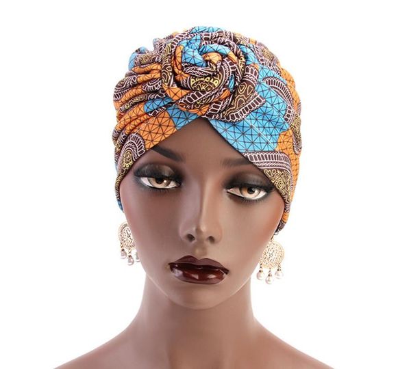 

15 colors women african pattern flower turban muslim hat turban headscarf headwrap ladies chemo cap bandanas hair accessories, Blue;gray