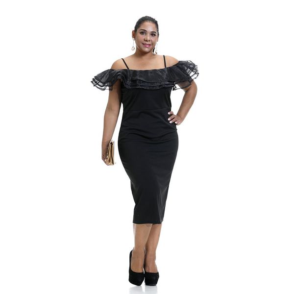 

fit neck bodycon size slim plus for large 6xl women party vestido dress black female slash d40 ruffles ladies dresses twoni, Black;gray