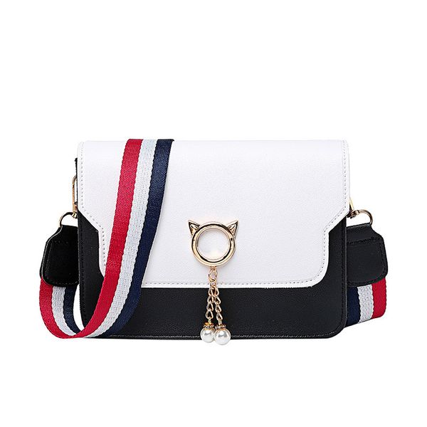

2020 summer women's fashion bag wide shoulder strap small square bag fashion messenger pu leather contrast color mini