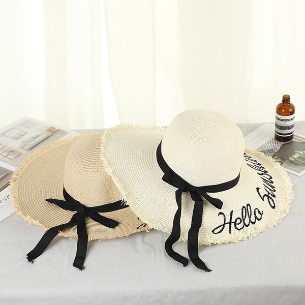 

summer hoilday floppy straw hat women ladies wide brim beach foldable straw sun hat letter sun cap dropshipping, Blue;gray