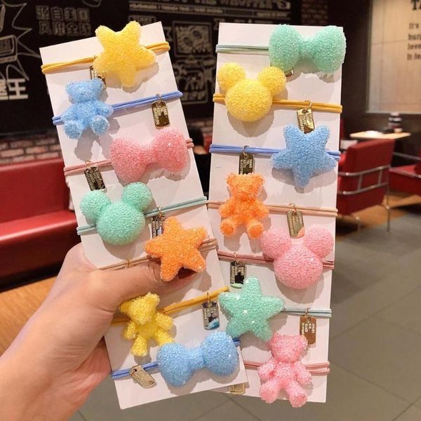 

rhinestones bow bear star rubber elastic hair bands headwear gum band girl scrunchies ponytail holder for women hair accessories, Slivery;white