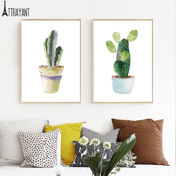 

potted plant cactus wall art canvas painting nordic posters and prints scandinavian art wall pictures for living room home decor