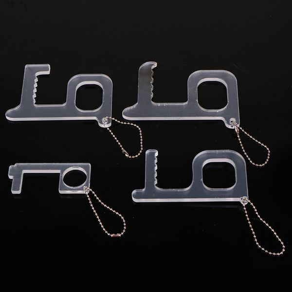 

hygiene hand keychain door opener portable press elevator tool door handle for family member keyring, Silver