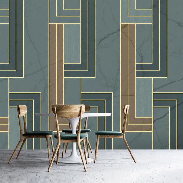 

custom modern retro blue 3d stereoscopic geometric golden lines large mural bedroom living room sofa tv backdrop p wallpaper