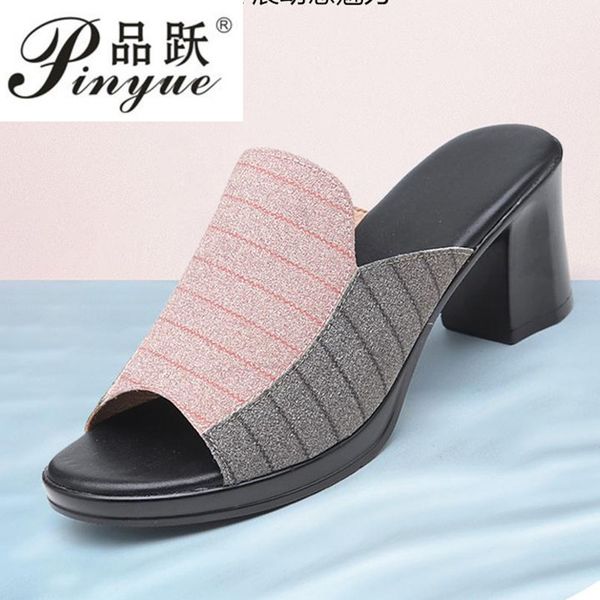 

женщины тапочка 2020 дамы лето тапочки обувь из натуральной кожи женщин высокие каблуки мода rhinestone летняя обувь, Black