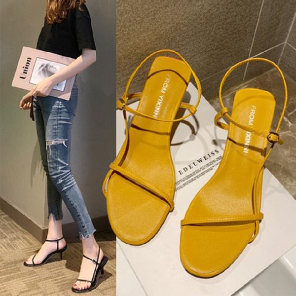 

2020 summer new women's sandals fashion wild comfortable breathable buckle open toe stiletto high heel women sandals, Black