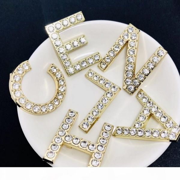 

women rhinestone letter brooch set gold silver bling bling rhinestone designer letter brooch suit lapel pin high quality, Gray