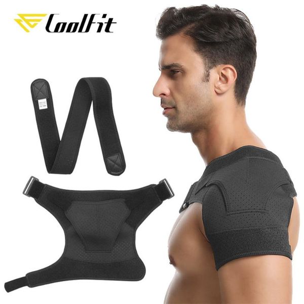 

coolfit adjustable left/right shoulder protector brace joint pain shoulder strap tennis sport training, Black;blue