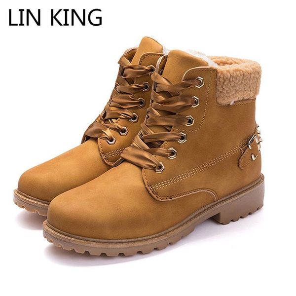 

lin king big size women snow boots warm plush winter ankle boots female casual cotton shoes waterproof rivet lace up short shoes, Black