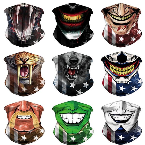 

halloween adults magic scarf 3d print face mask men women dustproof sunscreen scarves bandana tube headwear outdoor cycling masks 10 color, Red;brown