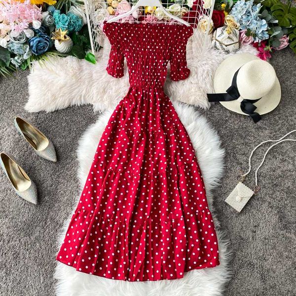 

party dresses 2021 ins stretch long drseses polka dot off shoulder women dress spring summer beach style vestidos slim, White;black