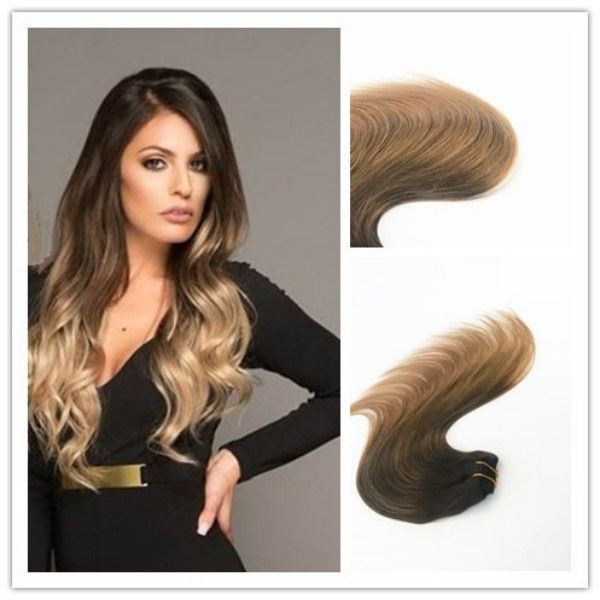 

human hair clip in hair extension 100g per bundle balayage color #2#8 selling fashion color virgin remy hair straight, Black