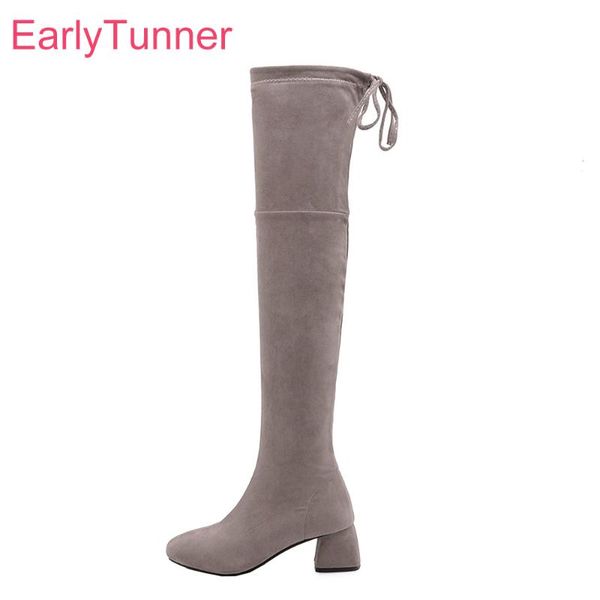 

brand new quality suede gray black women thigh high dress boots high heels lady shoes eh28 plus big size 10 28 45 52
