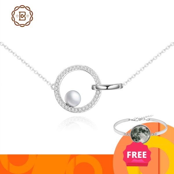 

gems ballet 925 sterling silver pearl necklace natural fresh-water pearl infinity double circle pendant necklace for women
