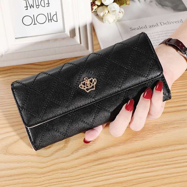 

20 designer brand new wallet embroidered crown ladies clutch luxury fashion card holder multifunctional coin purse women, Black
