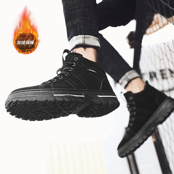 

new boots men winter snow boots men outdoor activity sneakers warm lace up high fashion shoes safety, Black