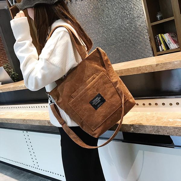 

women corduroy zipper shoulder bags female artsy handbags tote ladies canvas messenger corssbody bag shopping bag for girls