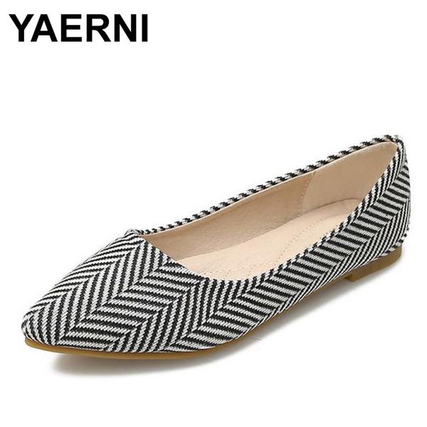 

yaernislip on flats women cloth shoes large size loafers pointed toe shallow single office lady espadrilles sweet stripe zapatos, Black