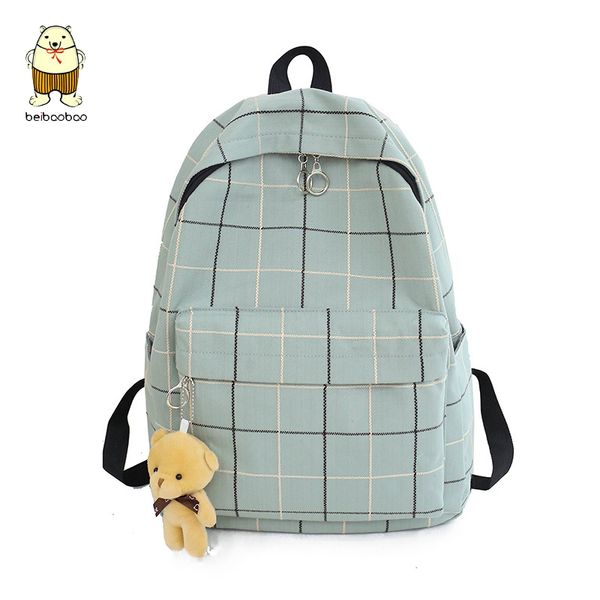

beibaobao 2020 small fresh plaid canvas ladies backpack new fashion student bag casual wild large capacity backpack