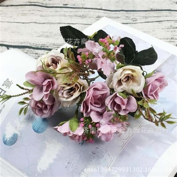 

decorative flowers & wreaths 7 colors rose silk artificial european 5-fork small fake for home wedding decorat