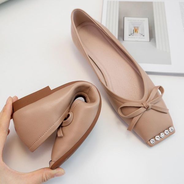 

comfortable women flats shoes genuine leather soft ballet square toe shallow bowtie brand shoes slip on loafers zapatos de mujer, Black
