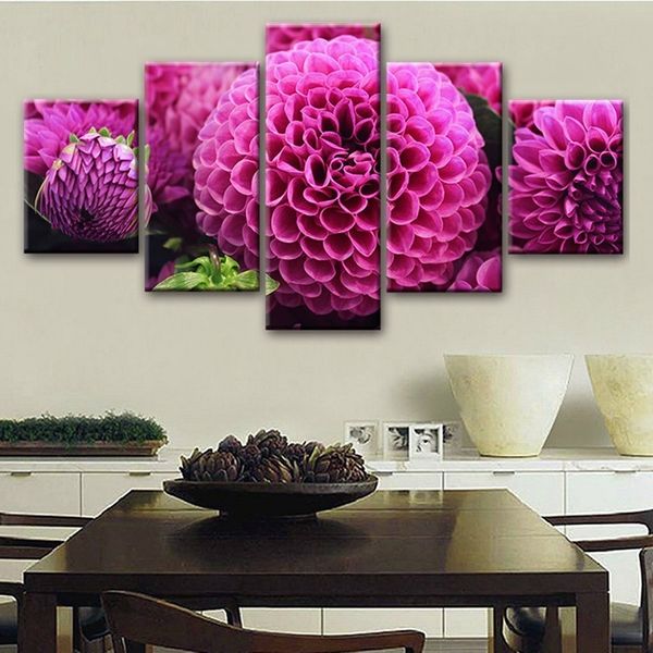 

art poster modular pictures canvas hd printed 5 pieces purple flowers paintings decor for living room wall modern home(no frame