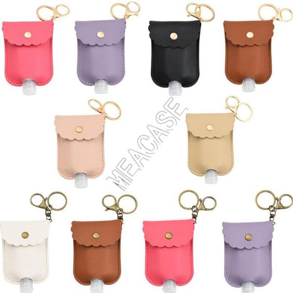 

30ml hand sanitizer bottle with pu leather cover cases sleeve clear 30ml travel bottles key ring holders alcohol gel perfume bottles d81905