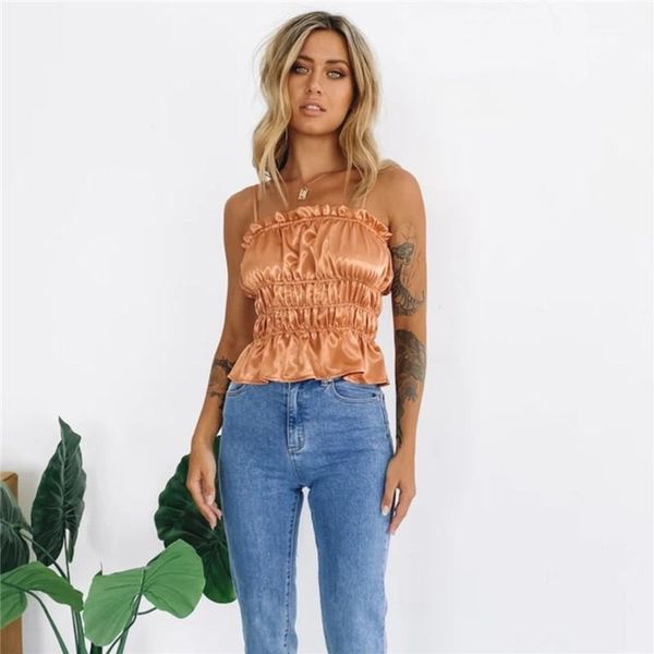 

camis fashion natural color crop casual peplum slash neck camis womens clothing womens designer pleated, White