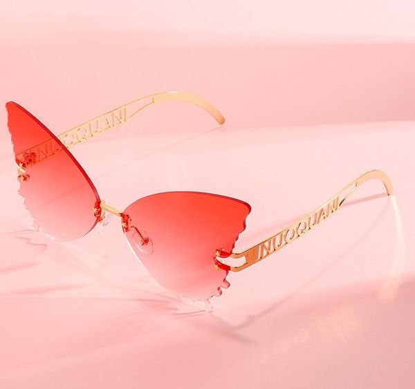 

2020 new fashion oversized cat eye butterfly sunglasses women design rimless gradient sun glasses for female001, White;black