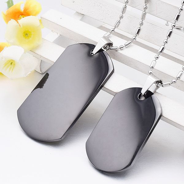 

plain blank stainless steel black dog tag pendant necklace, Silver