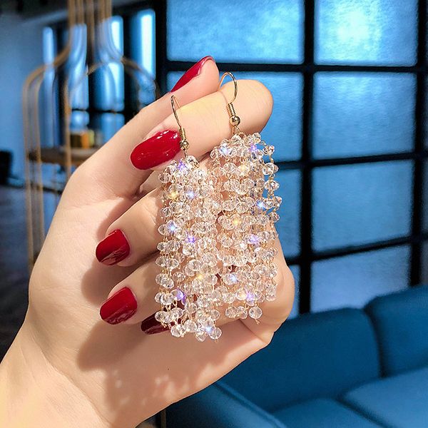 

fyuan long tassel crystal drop earring for women bijoux exquisite rhinestone dangle earrings statement earrings jewelry gifts, Silver