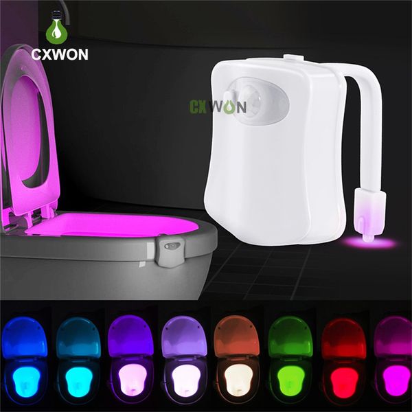 Toilettensitz-LED-Licht, intelligenter PIR-Bewegungssensor, 8 Farben, wasserdichte Toiletten-Hintergrundbeleuchtung, WC-Nachtlichtlampe
